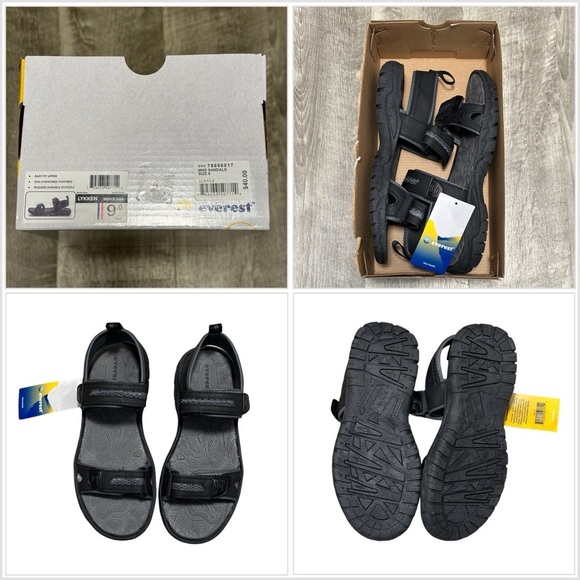 Men’s Everest Lykken Size 9 Sandals Velcro Straps Black Casual Rugged New in Box - Picture 1 of 7